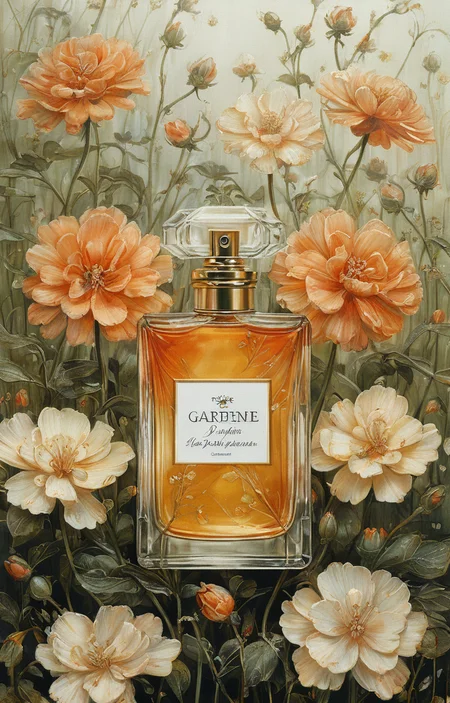 masterpiece,best quality,<lora:tbh45-sdxl:0.9>,illustration, A bottle of perfume in garden