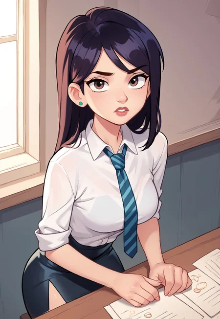 Score_9, Score_8, Score_7, Score_6, Manmast, Girl in pencil skirt, tie, collared shirt,