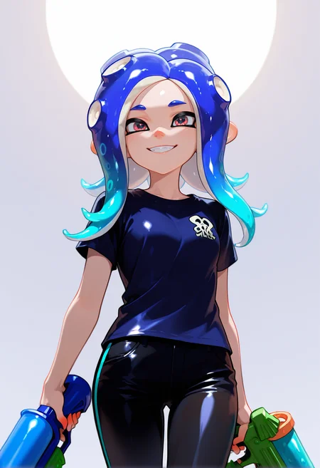 masterpiece, best quality,absurdres, ultra-detailed, high resolution,
octoling, 1boy:1.2, solo, smile, blue hair, gradient hair, long hair, posing, splattershot_(splatoon), splatoon,