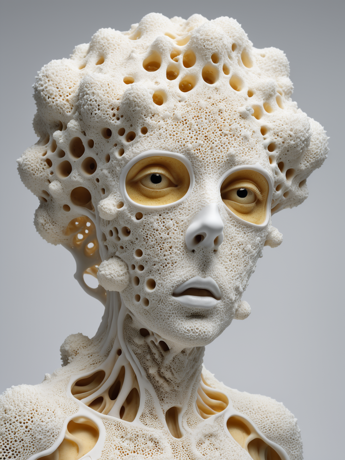 Raw photo, 8k uhd, dslr, soft lighting, high quality, film grain, Fujifilm XT3,
RAW distant satellite photo of a sculpture of a sponge organism resembling a ((synthetic hollow cyborg pixie)), skinless face, perforated marble porcelain, (people inside), breathtaking, dynamic pose, ((white background)), (sharp focus, hyper detailed, highly intricate), natural lighting,
<lora:xl_more_art-full_v1:1>