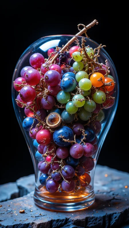 masterpiece, 4k, 8k, sharp, a Transparent skeletal specimen of a juicy Grape. the light is cinematic. the style is contrasted, and cartoonish, 
detailmaximizer, Midjourney_Whisper <lora:[Flux1]_flux_vividizer:0.3> <lora:[Flux1]_scenery_lora_comfy_converted:0.8> <lora:[Flux1]_Opal_Fantasy_Flux:0.5> <lora:[Flux1]_aidmaPsychadelicChaosWorld-FLUX-v0.1:0.3> <lora:[Flux1]_aidmaImageUpgrader-FLUX-V0.1:0.7> <lora:[Flux1]_midjourney_whisper_flux_lora_v01:0.6> <lora:[Flux1]_SXZ_Nixeu_Flux:0.5> <lora:[Flux1]_Painted_World_Flux_V2:0.1> <lora:[Flux1]_ccc:0.2>
