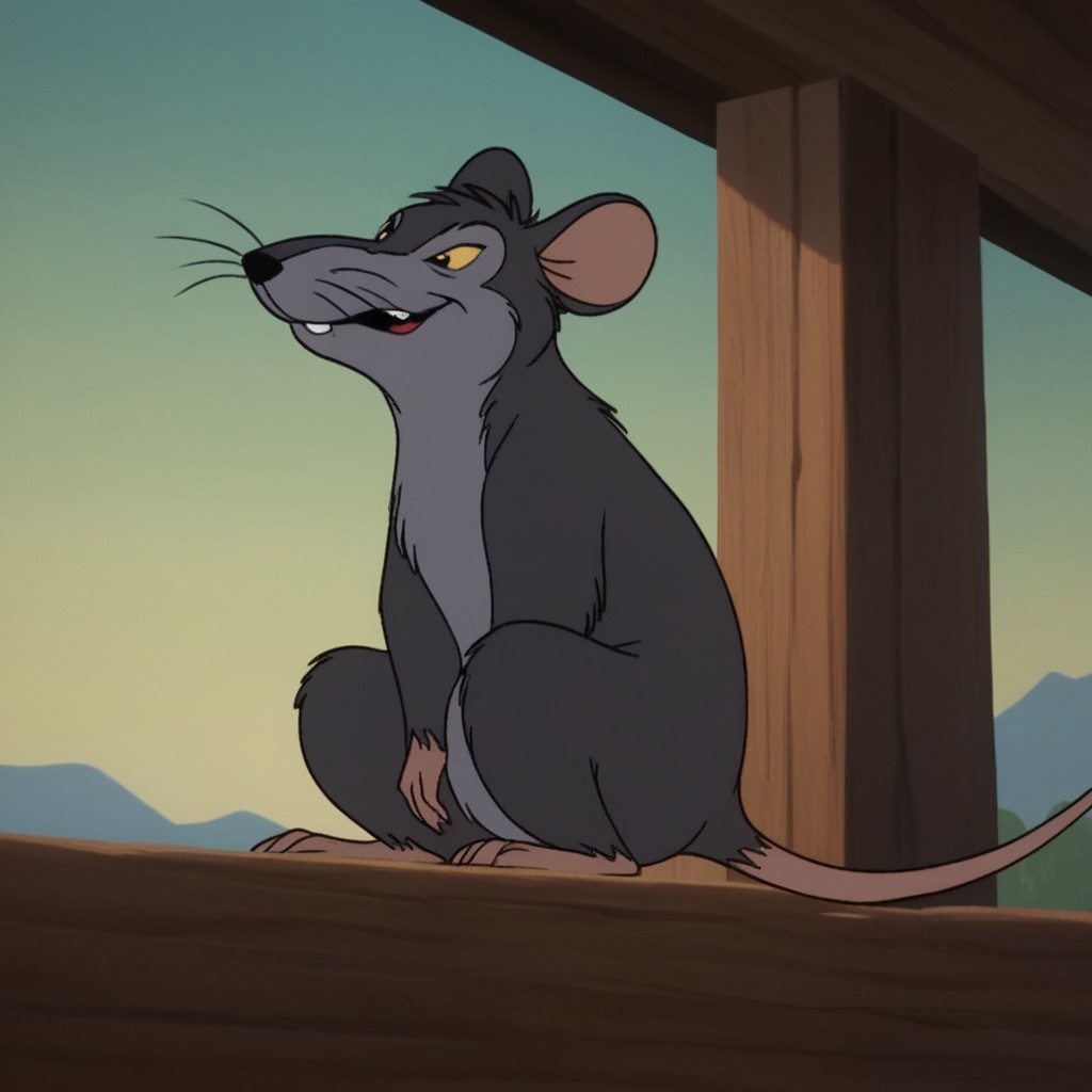 score_9, score_8_up, score_7_up, score_6_up, score_5_up, score_4_up, source_furry, templetoncw, feral, male, rat, grey fur, black eyes, yellow sclera, sitting, barnyard,
