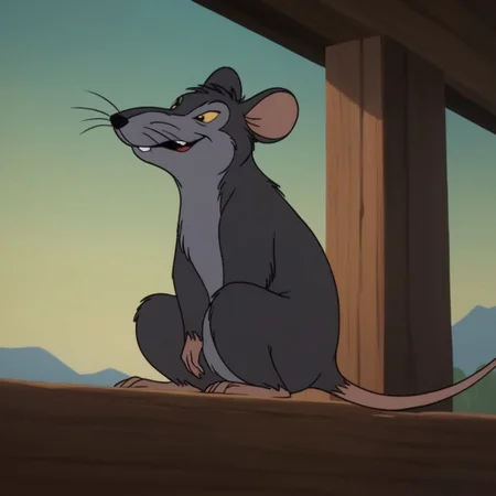 score_9, score_8_up, score_7_up, score_6_up, score_5_up, score_4_up, source_furry, templetoncw, feral, male, rat, grey fur, black eyes, yellow sclera, sitting, barnyard,