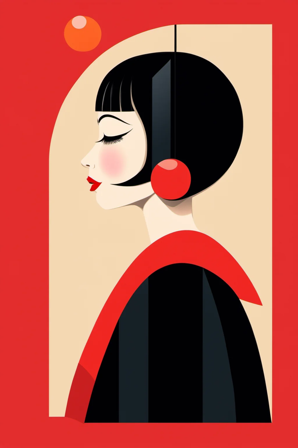 ch, 1girl, solo, closed eyes, black hair, profile, makeup, red lips, short hair, lipstick, simple background, lips, flat color, closed mouth