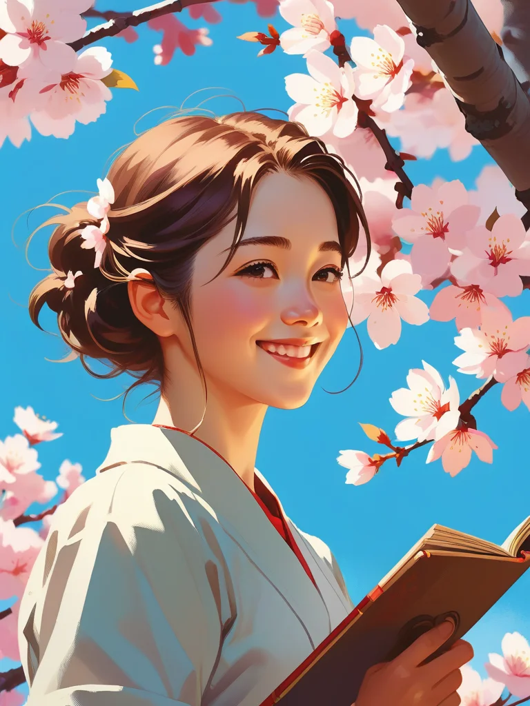 <lora:04Vintageillustration_Hap_XL:3.3>,Norman Rockwell style A female student smiling brightly under a cherry blossom tree., golden ratio, fake detail, trending pixiv fanbox, acrylic palette knife, style of makoto shinkai studio ghibli genshin impact james gilleard greg rutkowski chiho aoshima