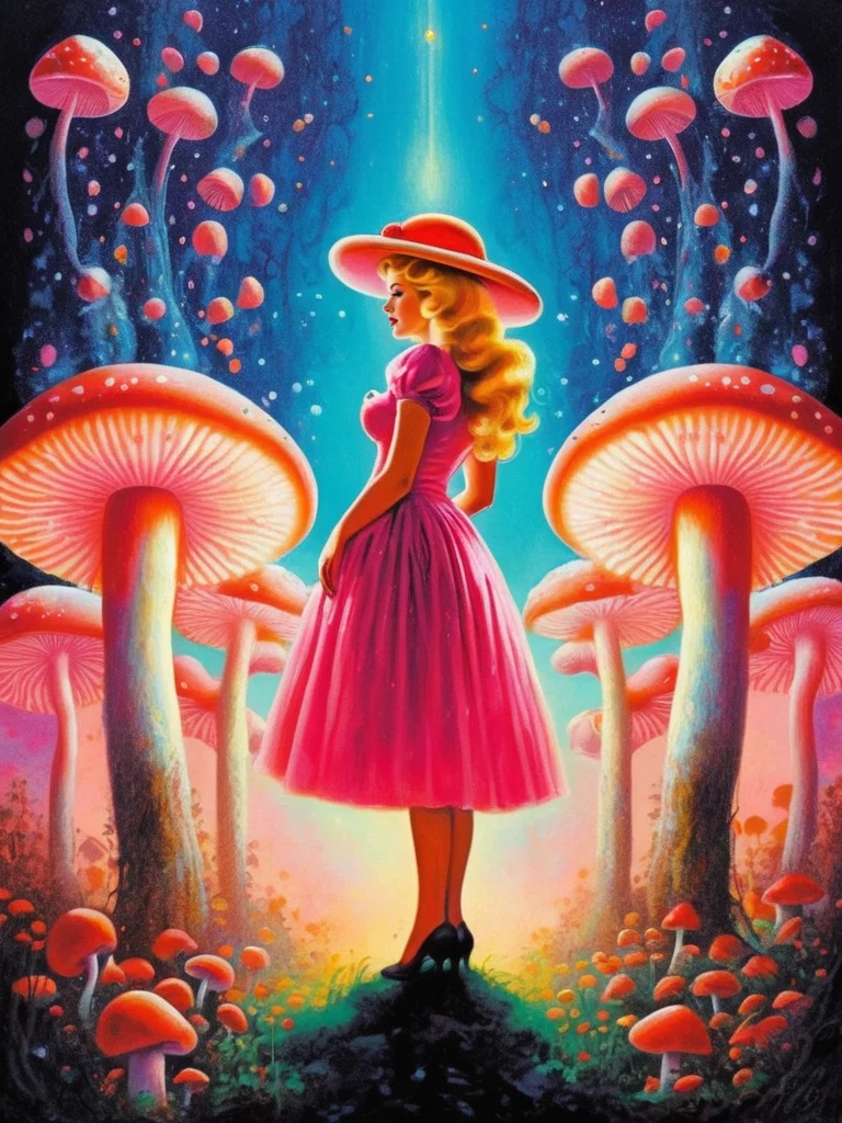 (Yvonne Coomber style:0.5), art by Kilian Eng, [photography:5], pinup, masterwork, digital painting, BREAK
princess peach in the mushroom kingdom, glowing mushrooms, psychedelic, [mystical background|cosmic landscape: 0.80], (sensual atmosphere:1.3)
<lora:YvonneCoomber:.2>