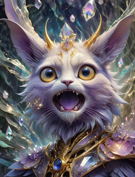 ((style of Jean-Baptiste Monge:Sui Ishida)), ((abstract)), transparent sapphire, (transparent purple skin:1.2), metallic gold accents, crystalline refractions, ethereal, surreal, angular, intricate backgroumd, masterpiece, absurdres, best quality, ray tracing, <lora:add-detail-xl:1>, <lora:SDXLFaeTastic2400:1>, <lora:AnzhcDreamwave XL:1>