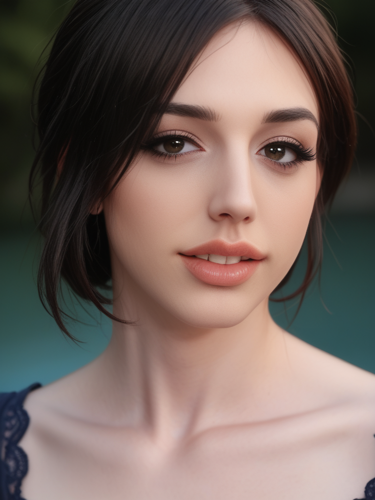 score_9, score_8_up, score_7_up, ((extreme close-up)), ((face focused)), portrait, Annabell3L4ne , Annabelle Lane, <lora:Annabell3L4ne-pony:1>, 1girl, makeup, lips, teeth, bobbed hair, dark hair, solo, looking at viewer, bokeh, focus, film, velvia, artistic, best quality, photograph, focus