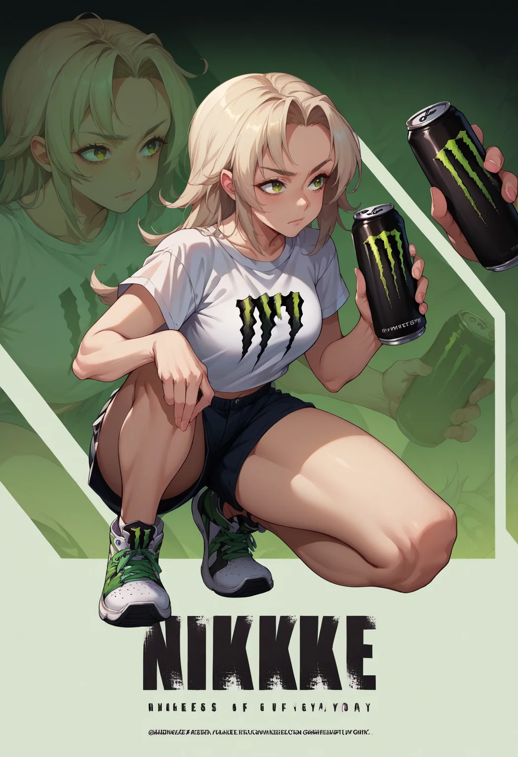 score_9, score_8_up, score_7_up, source_anime, 1girl, IncrsNikkeProfile, full body, zoom layer, on one knee, <lora:NikkeProfileV2_XLPD:1>, monster energy, holding monster energy,