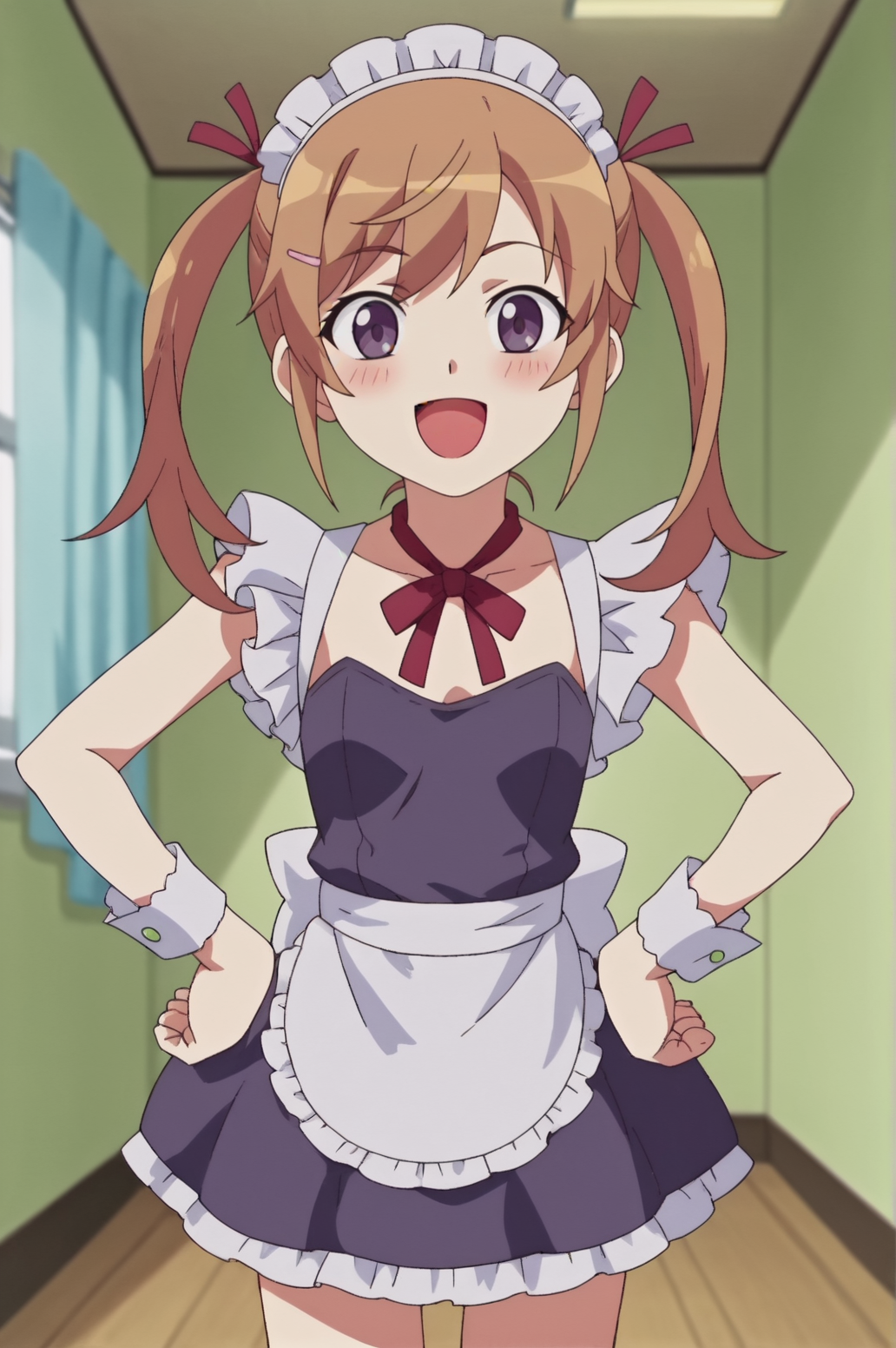 score_9, score_8_up, score_7_up,anime_source, source_anime, best background, detailed background, anime screencap,  Milky, Maid Costume, indoors, shirt, solo, blush, happy, dynamic angle, dynamic pose, hands on hips, <lora:JN_Milky:0.8>