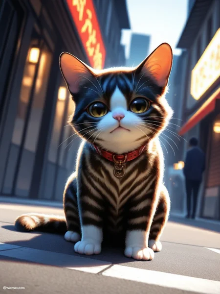 masterpiece, best quality, amazing quality embedding:my\WaiIL25PosD dutch angle 1other animal cat sitting on street animal focus <lora:SPOl_10ep_4k><lora:zy_Realism_Enhancer_v1>