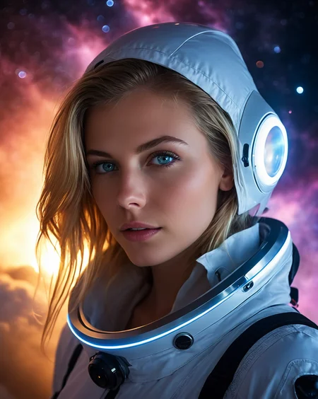 <lora:Ashlynn_Spektre_XL:1> ashlynn_spektre_xl, Erotic sexy cosmic entity. Celestial heavenly body. Highly Detailed Futuristic apparel. Surrounded by cloud of glowing gas. Serious. Dark starry sky in the background with galaxies, pastel colors. Perfect eyes, highly detailed beautiful expressive eyes, detailed eyes, 35mm photograph, film, bokeh, professional, highly detailed dynamic lighting, photorealistic, 8k, raw, rich, intricate details, key visual, bright vivid colors, backlight, lens flare.
