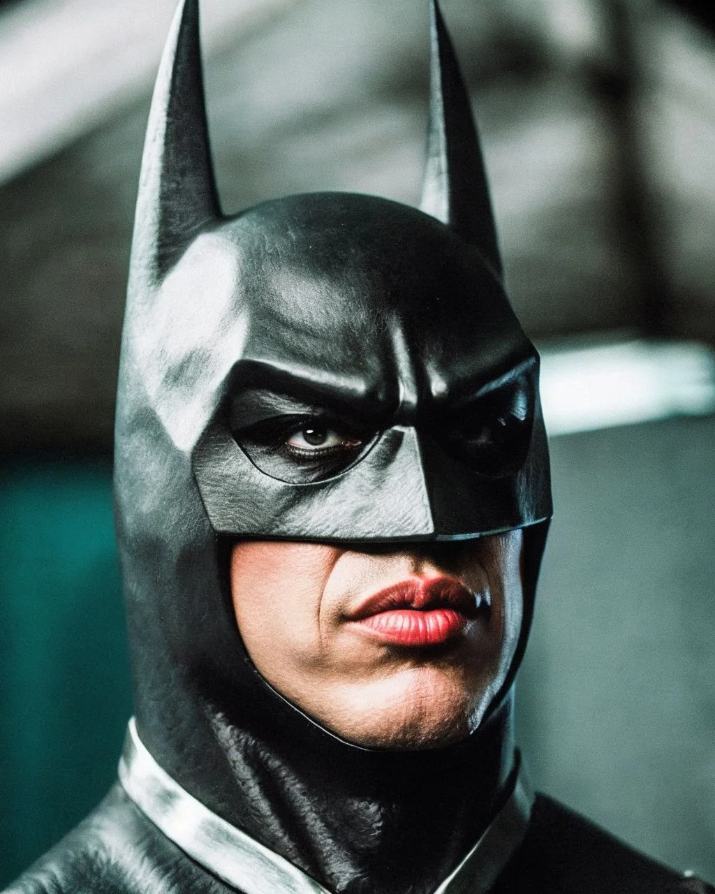 <lora:lip_slider_v21:5> <lora:Batman89:0.7> batman, RAW photo, 8k uhd, dslr, soft lighting, high quality, film grain, Fujifilm XT3