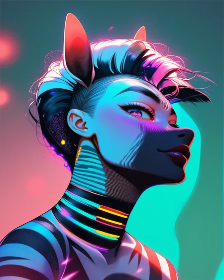 score_9, score_8_up, score_7_up, zebra-animal, <lora:neoninijicolorsteell_v2:0.8> color contrast, niji style, niji, sharp lighting, neon color palette, high contrast, surrealistic glow, vector art influence, anime-influenced art style, sleek, focus on geometry, sharp lighting, stylized expression, digital painting, cosmic color:steell-acid-yellow