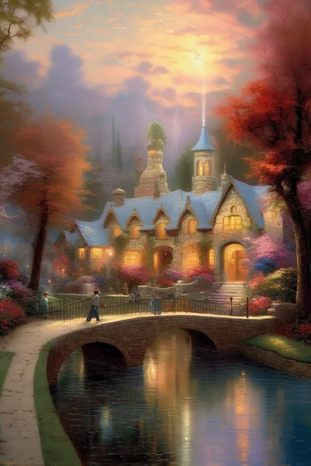 <lora:Thomas Kinkade Style:1>Thomas Kinkade Style - one thousand masterpieces of modern and ancient art, in the style of thomas kinkade