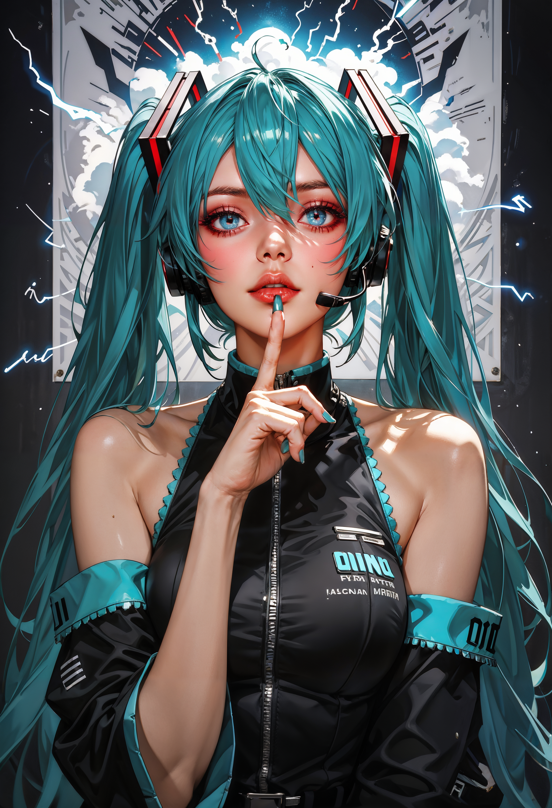 score_9, score_8_up, score_7_up, score_6_up, score_5_up, score_4_up,  full body, thighs, Movie Poster page, (promotional poster), Hatsune Miku, 1female, solo, humanoid android, teal hair, teal eyes, singer's uniform, headset, concert, Nippon Budokan, glowneon, glowing, sparks, lightning, shadow minimalism, (best quality), (masterpiece), detailed, beautiful detailed eyes, perfect anatomy, perfect body, perfect face, perfect hair, perfect legs, perfect hands, perfect arms, perfect fingers, detailed hair, detailed face, detailed eyes, detailed clothes, detailed skin, ultra-detailed, (full body), (upper body), (top quality), pop art, extremely detailed, extremely detailed CG, (high resolution), highly detailed, (high quality), (perfect quality), (glitchcore colors)   <lora:Expressive_H-000001:0.6>, expressiveH  <lora:g0th1cPXL:0.4> <lora:incase_style_v3-1_ponyxl_ilff:0.3>  <lora:sinfully_stylish_SDXL:0.4>
