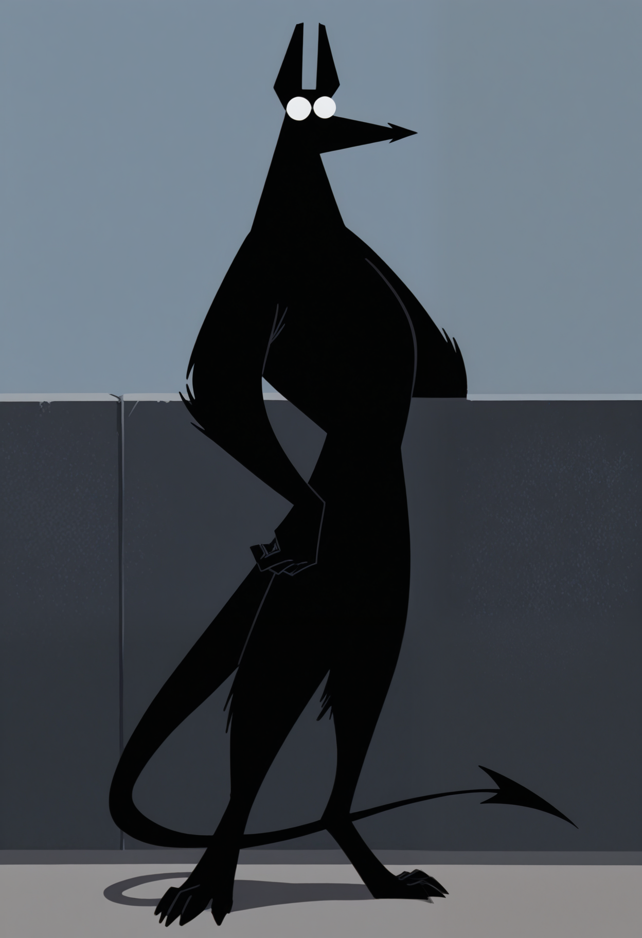 masterpiece,best quality,amazing quality, 1boy, solo, bl1nd, furry, black fur, no pupils, pointy snout, full body,