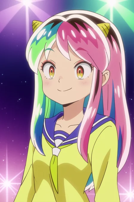 anime screencap, Lum, upper body, light smile, alternative hair color <lora:Private_Urusei_Yatsura_2022_-_Lum_-_PDXL:0.8>