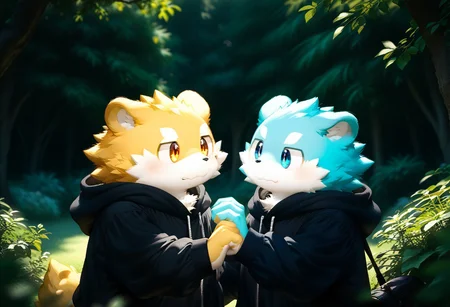 score_9, score_8_up, score_7_up, zPDXL3, ((((sdgs4by zuppu11)))), (zgq), 2boys, duo, furry, cute, kemono, detailed background, park background, handshake, rating_safe