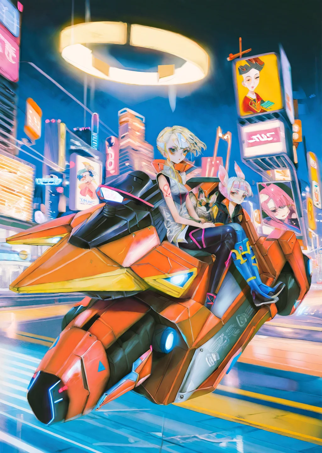 by yogisya,
1girl, lucy, lucy \(cyberpunk\), cyberpunk edgerunners,
cyberpunk world, riding a mecha animal,
best quality, masterpiece,