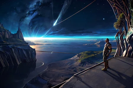 <lora:SyFyEye1_v2.0:.75>, ((SyFyEye1, standing, male focus, reflection, night sky, day, crescent moon, day, ocean, night, sunlight, sunlight, moonlight, milky way, science fiction, planet, river, flying,)), bara, mature, facial hair, male, (homoerotic), masterpiece, highly detailed face and skin, hyperrealistic, male only, bara, mature, stubble, muscular male, handsome, male focus, light particles,(Balance and coordination between all things),real light and shadow, perspective, composition, adventurous, energy, exploration, contrast, experimental, unique <lora:style_adddetail:.7>
(((from above, restrained))), (detailed background, cinematic, detailed, atmospheric, epic, concept art, masterpiece, best quality, 8k, ultrarealsitc), realistic