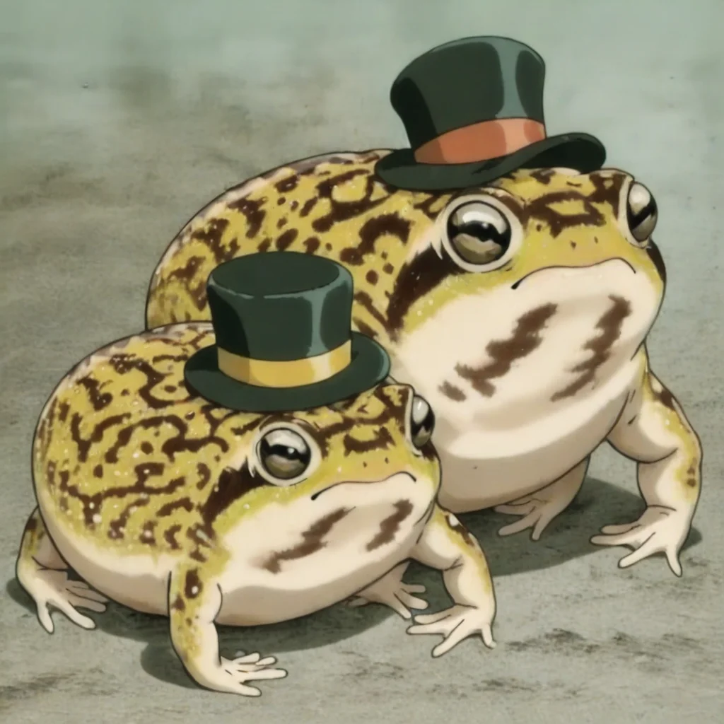 masterpiece, best quality, newest, absurdres, highres, vintage anime, 90s anime, DRFTPFV1.0, frog, desert rain frog, african rain frog, animal, animal Focus, closed mouth, top hat, headwear, hat, no humans, animal focus,