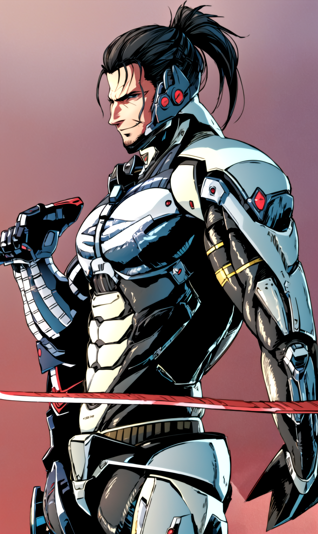 ((in the Style of Studio Trigger)), (((Jetstream Sam, Metal gear rising revengeance, ponytail, smirk, katana with red blade,))), ((medium long shot, low angle, looking at viewer, motion,)), eyecatch, <lora:ttgl-eyecatch-original:0.5>
masterpiece, best quality, hyperrealistic, extremely detailed, highly quality, 4k, sharp focus,professional photograph, sharp focus, award winning, cinematic lighting, octane render, unreal engine, volumetrics dtx, <lora:Jetstream_Sam:0.9>