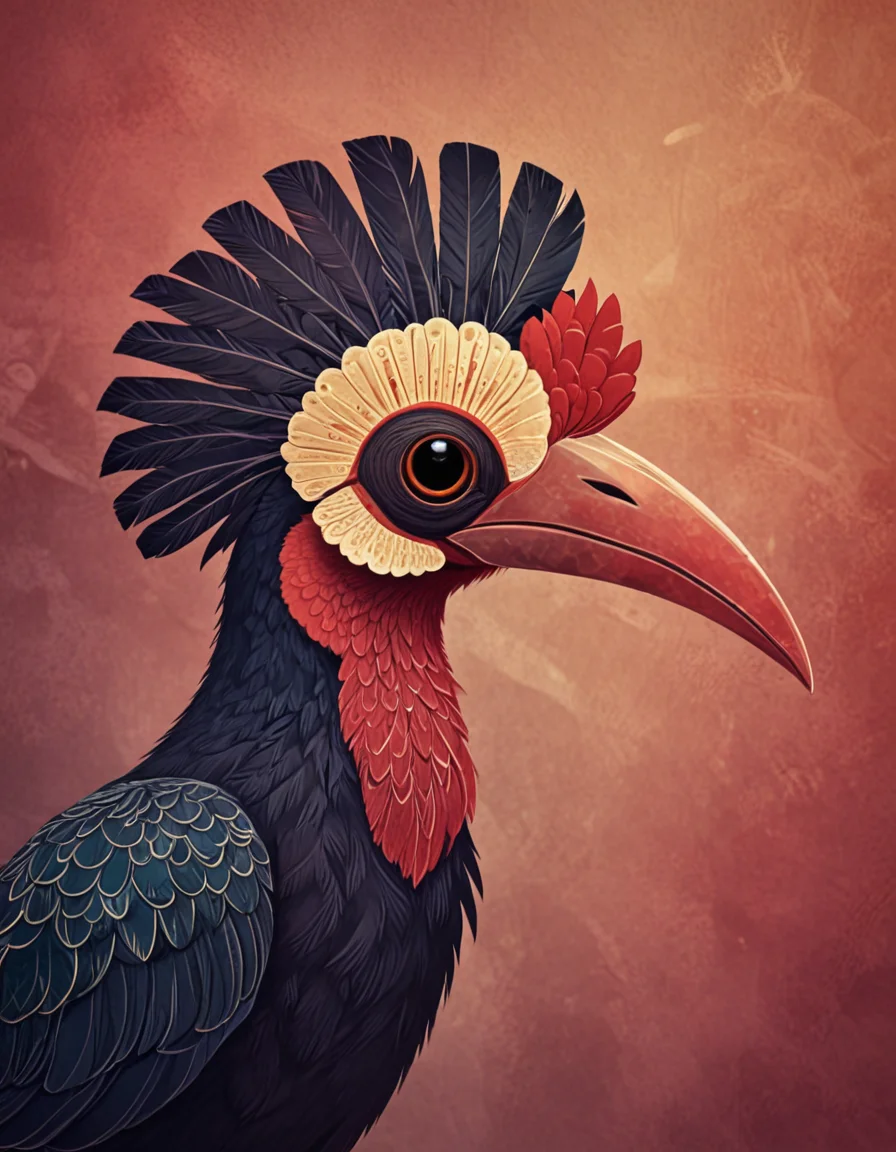 helmeted hornbill novuschroma style <lora:135_novuschromaSXL_a6:1>, <lora:sdxl_lightning_8step_lora:1>