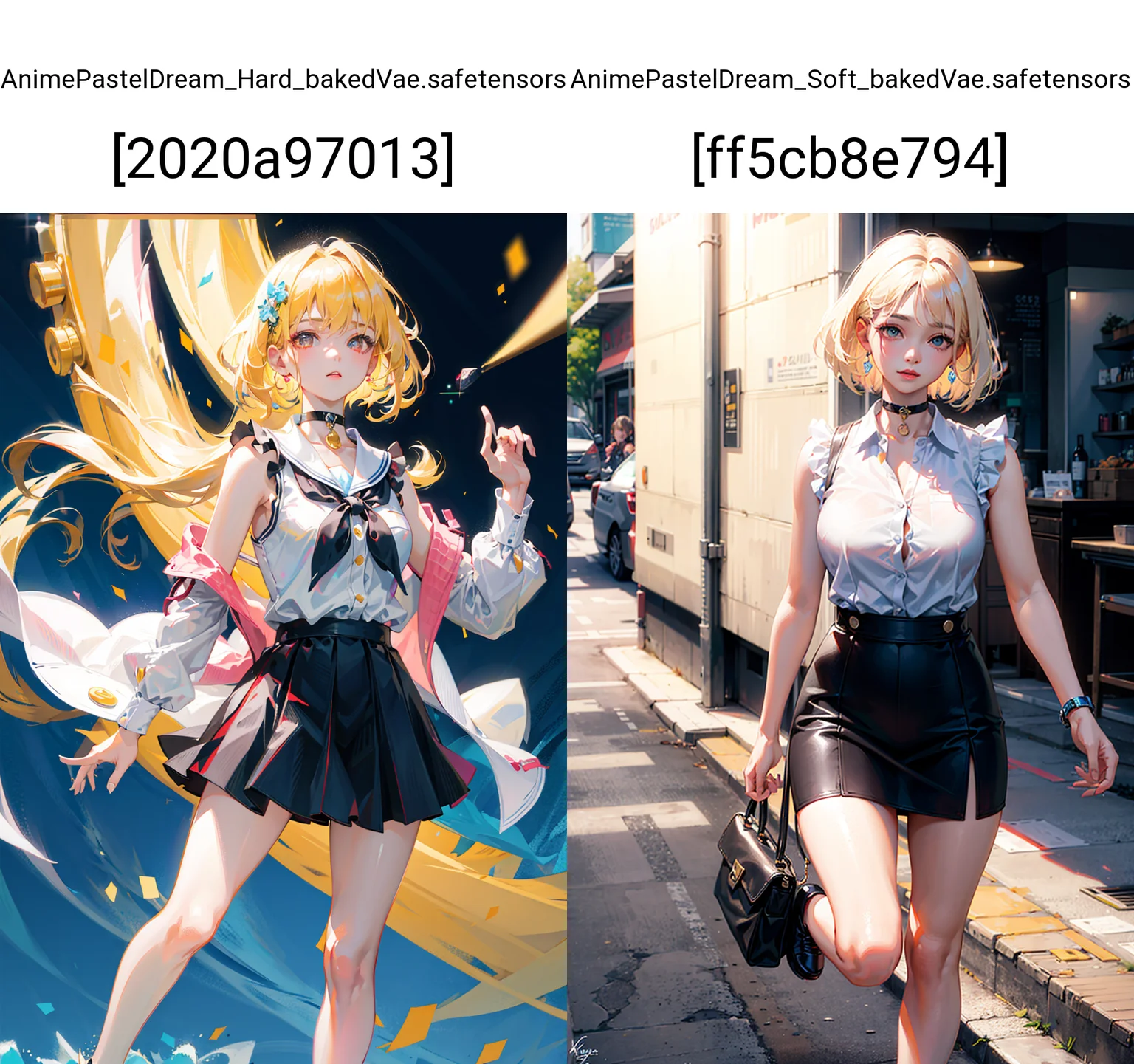 best quality, ultra high res, (photorealistic:1.4), 1woman, sleeveless white button shirt, black skirt, black choker, cute, (Kpop idol), (aegyo sal:1), (platinum blonde hair:1), ((puffy eyes)), looking at viewer, full body, facing front