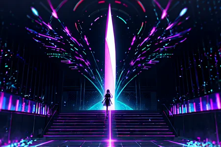 highly insanely detailed, masterpiece, top quality, best quality, highres, 4k, 8k, RAW photo, (very aesthetic, beautiful and aesthetic),
(rsef style,fevercell style),energy_auras,overlapping_shapes,vivid_colors,gradient_blend,science_fantasy,holographic_effects,cybernetic_elements,digital_aesthetics,glitch_effects,psychedelic_art,high_contrast,dynamic_composition,geometric_patterns,motion_blur,mystical_vibes,chromatic_aberration,futuristic_design,neon_lighting,
<lora:rsef-000225:0.6>,
(1girl:1.3),
1other,
,
,
,
(bra strap),
Light Tunnel,flower,floral,stairs,lighting rounded,walkway,__lazy-wildcards/subject/env-bg/medieval/main-types/*__,neon cyan background,neon magenta background,neon purple background,(neon color background,colour sequence background,solid color background),
,
autumn,winter,foggy,fog,see-through,damp_environment,damp_atmosphere,supercell,star \(sky\),dusk,starfiledart,dawn,full moon,medievalâââ