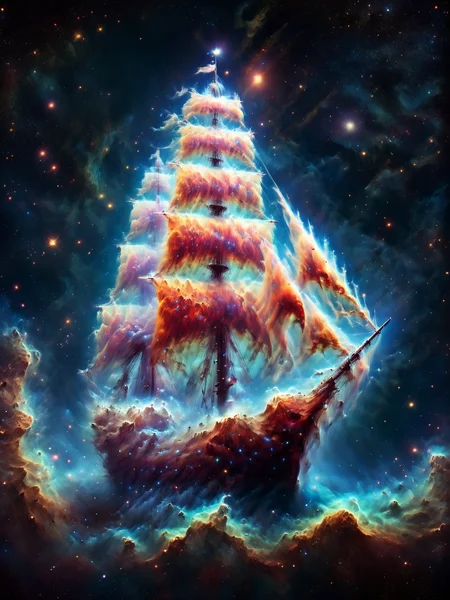 ship sailing on a mad-nbla <lora:Space_Nebula_Style_SDXL:1.2>, (masterpiece:1.2), best quality, (hyperdetailed, highest detailed:1.2), high resolution textures