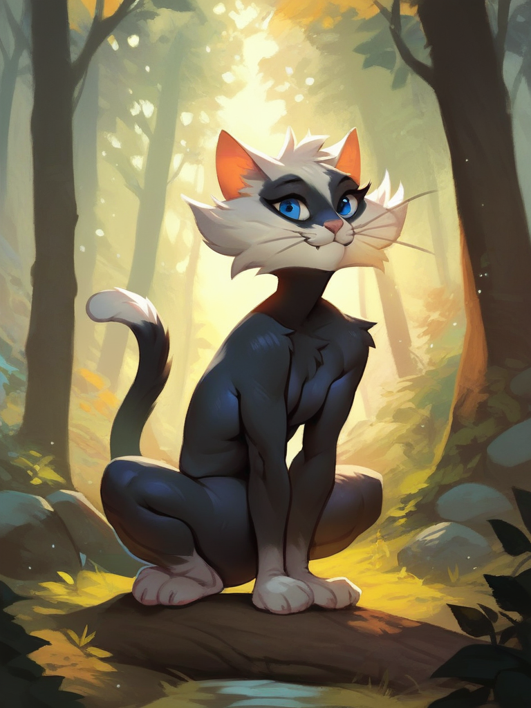 score_9, score_8_up, score_7_up, cat, smile, looking at viewer, full body, forest,
 <lora:ASebastian_character:0.85>, SebastianXLP, no humans, white fur, black fur, blue eyes, whiskers, animal, solo, cartoon, <lora:Bonifasco_PonyXL_v1:0.7>