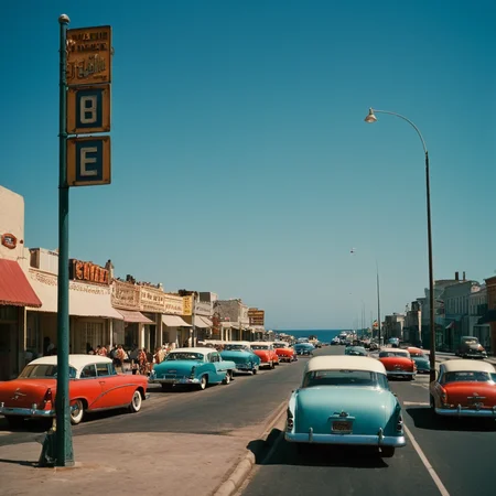 cinematic film still of <lora:Technicolor style:1> colorful
In the 1950's a street with cars parked on the side of it,1girl,outdoors,multiple boys,sky,day,water,blue sky,ocean,ground vehicle,building,scenery,motor vehicle,city,sign,car,road,watercraft,vehicle focus,lamppost,street,boat,road sign,truck,real world location , vivid color, cinematic look, film look, filmic, contrast, detailed, high quality, sharp image, film color, Kodak, Motion Picture, Film style, different color, vivid color, different people, different look, different style, 35MM Film, 16MM Film, Photographic film, artistic style, cinematic style, film granularity, film noise, image noise, artistic effect, Fujicolor, Fuji film, Analog photography, movie style, movie still, Film grain overlay, Film Grain style, Technicolor style, shallow depth of field, vignette, highly detailed, high budget, bokeh, cinemascope, moody, epic, gorgeous, film grain, grainy