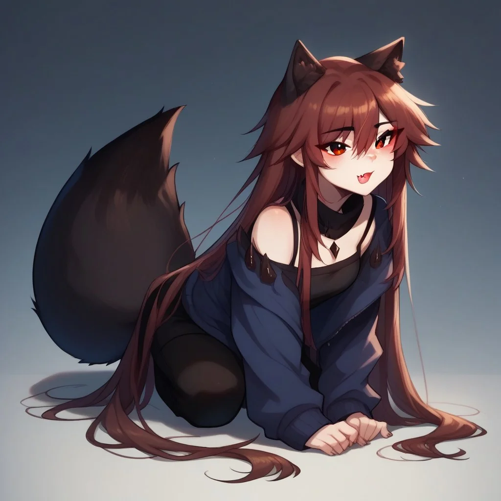 score_9, score_8_up, score_7_up, score_6_up, semi-realistic artwork, high quality, vibrant colors, best quality rendering, intricate details, high resolution, sharp focus, best render quality,solo,Skygracer Style,full body view
1girl,Crydiaa,brown hair, hair between eyes, eyes visible through hair, fang,red eyes, animal ears, wolf tail, tail, wolf ears, animal ear fluff, bangs,long hair, red hair