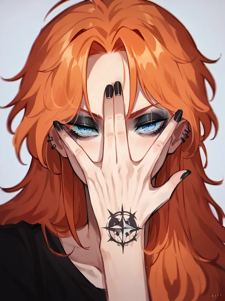 score_9, score_8_up, score_7_up, score_6_up, score_5_up, source_anime, 1girl, <lora:eyesofheavenXLP:1> eyes of heaven, long hair, ginger, blue eyes, goth