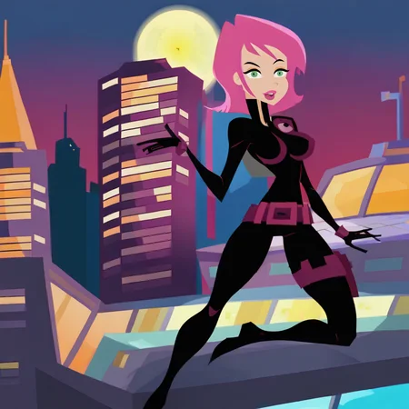 score_9, full body, city, night, bodysuit, large breasts, <lora:Erin Esurance XL:1> erin esurance, flat color, no lineart,