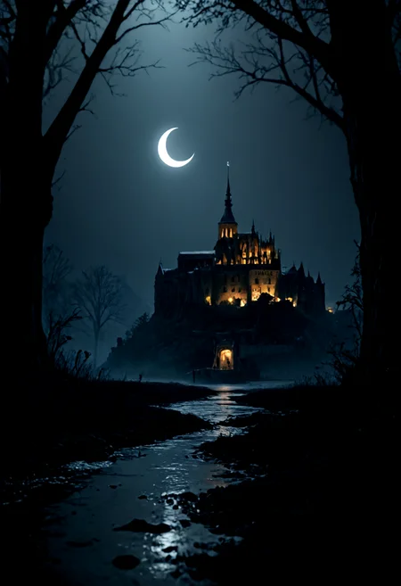 score_9, score_8_up, score_7_up, BREAK, rating_safe, 
horror \(theme\), night, 
castle, ghoul, creature, swamp, crescent pin, 
dramatic lighting, very detailed, realistic, highly detailed, dramatic shadows, depth of field,
<lora:sdxl_lightning_4step_lora:1>,
<lora:add-detail-xl:1>,
<lora:MONT_ST_MICHEL_V1_PDXL-000006:0.8>