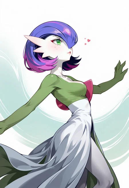 Stable_Yogis_PDXL_Positives, zPDXL3, Expressiveh, (((gardevoir))), female, anthro, ((porcelain white skin)), score_9, score_8_up, score_7_up, 4n1v3rs3, Anime Style, Western comics, Raw photo, source anime, perfecteyes, 1girl, solo, gardevoir, freckels,
dark colored hair, deep green eyes, lean head to the viewer, deep cleavage, detailled eyes,
(ray of light:1.2), (haze:1.3), (praticules in the air:1.1), (lineless:1.5),