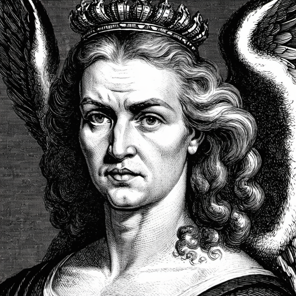portrait of an angelic gigachad,greyscale,monochrome,art by llbreton, <lora:LLBretonXLRecent:0.8>