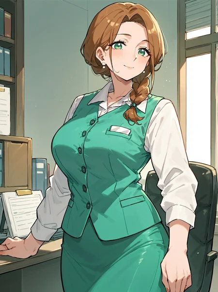 score_8_up, score_7_up, score_6_up, source_anime, 1girl, solo, office, office chair, bento, lunchbox
mature female,
white shirt, green vest, green skirt
<lora:Yor_Forger_Office_Lady:1>