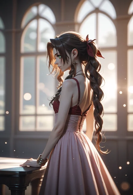score_9, score_8_up, score_7_up, aerith_gainsborough, final_fantasy, brown_hair, green_eyes, from behind, arm at side, kingdom, indoors, anime, d4113.safetensors, <lora:test\d4113.safetensors:1.0>