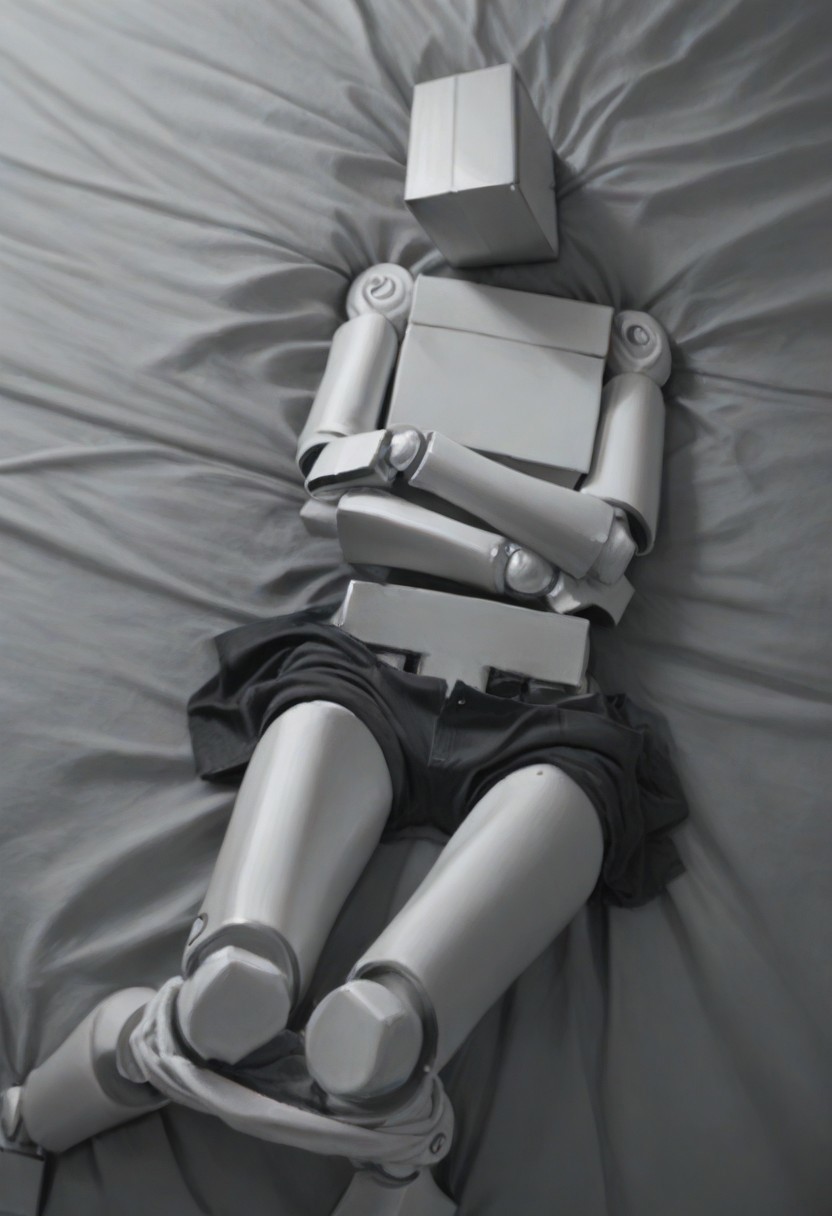 score_9, score_8_up, score_7_up, score_6_up,  highly detailed, realistic, cyberpunk,  BoxPerson, monochrome, greyscale, no humans, robot, mecha, humanoid robot, undressing, clothes lying around