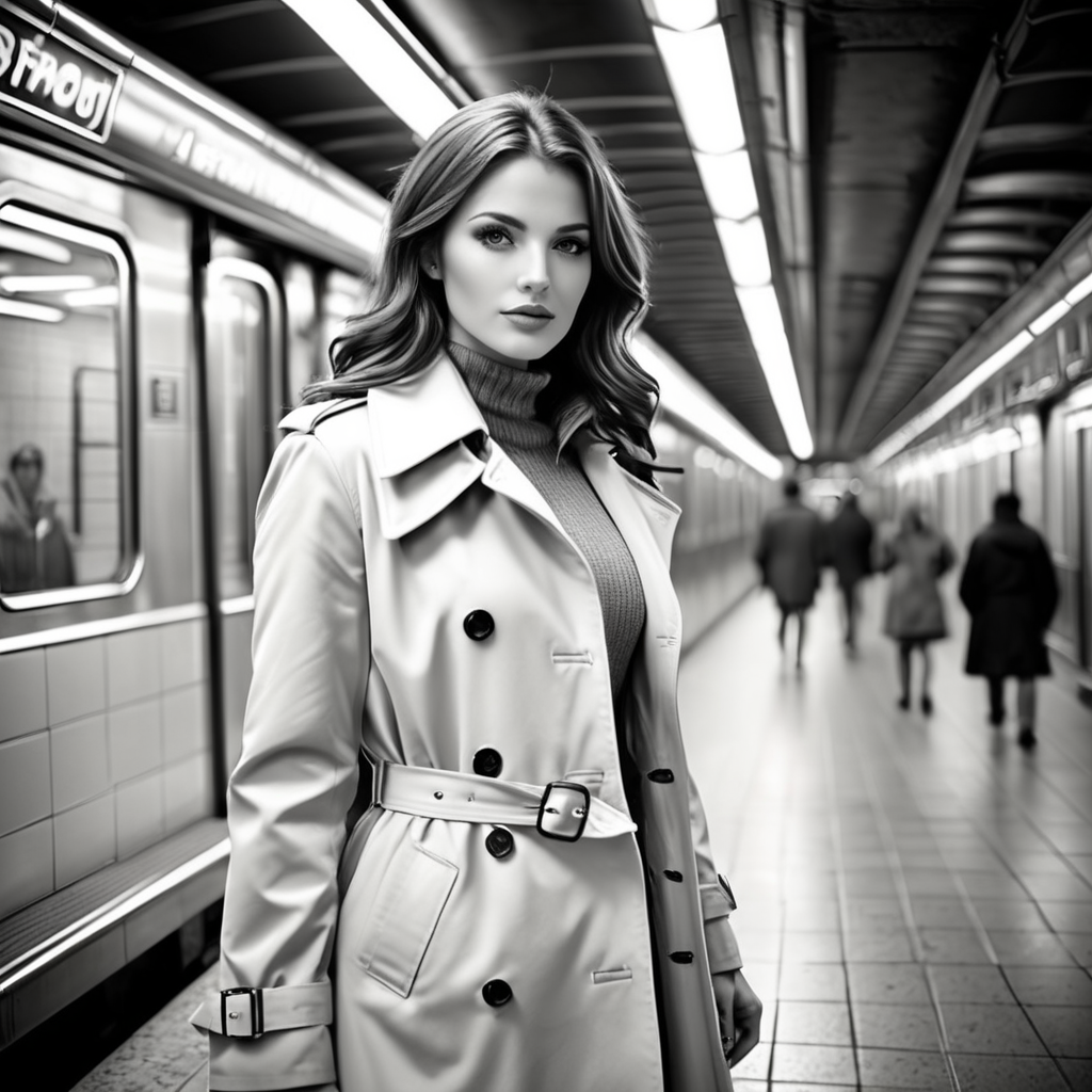 analog film photo b&w photograph of a beautiful woman in a subway wearing a trenchcoat, <lora:bustyzoey:1>, bustyzoey, high contrast, black and white photo,  . faded film, desaturated, 35mm photo, grainy, vignette, vintage, Kodachrome, Lomography, stained, highly detailed, found footage