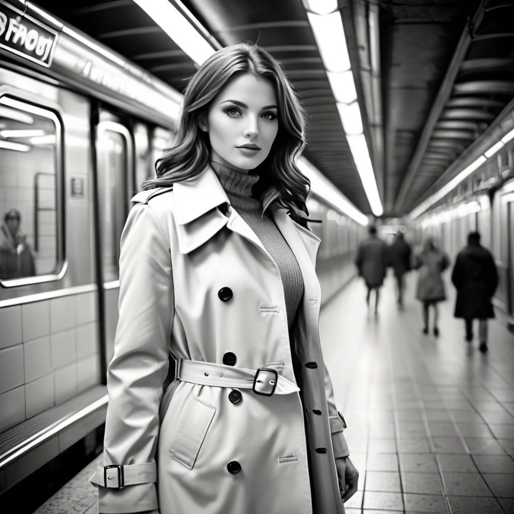 analog film photo b&w photograph of a beautiful woman in a subway wearing a trenchcoat, <lora:bustyzoey:1>, bustyzoey, high contrast, black and white photo, . faded film, desaturated, 35mm photo, grainy, vignette, vintage, Kodachrome, Lomography, stained, highly detailed, found footage