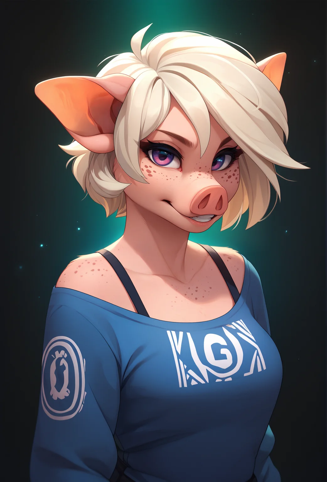 score_9, score_8_up, score_7_up, score_6_up, score_5_up, score_4_up, <lora:fluffkevlar_style_ponyXL_v1:1.0>,
1girl, furry, pig, looking at viewer, rating_safe, freckles, teeth,