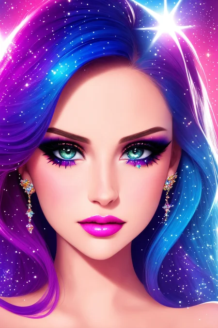 beautiful woman face, closeup, colorful makeup, sparkles, glitter, high contrast,
([Ni(:0)na( :0)Dobrev|Lana( :0)Del( :0)Rey]:0.9)
 highres, high quality, high resolution, hd, 4k, masterpiece,
realistic skin, doll, shinny skin, profile,
[(colorful explosion psychedelic paint colors:1.2)::0.20]