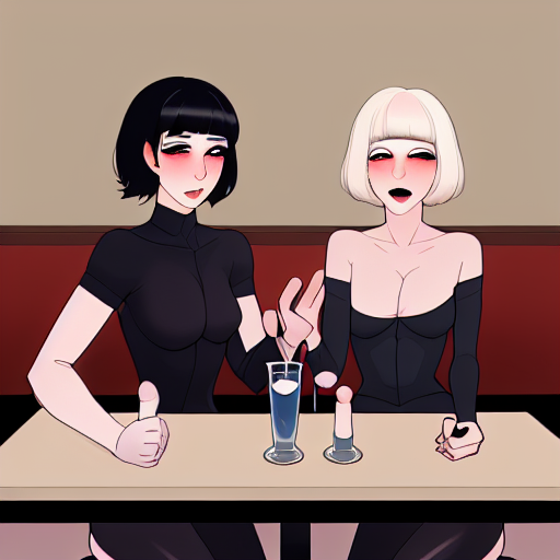 2girls finger each other stealthily under the table at the restaurant they at whiile their husbands are giving stealth handjobs under the table, the waiter looks on disappointingly facepalming himself, ntr, public sex activities
