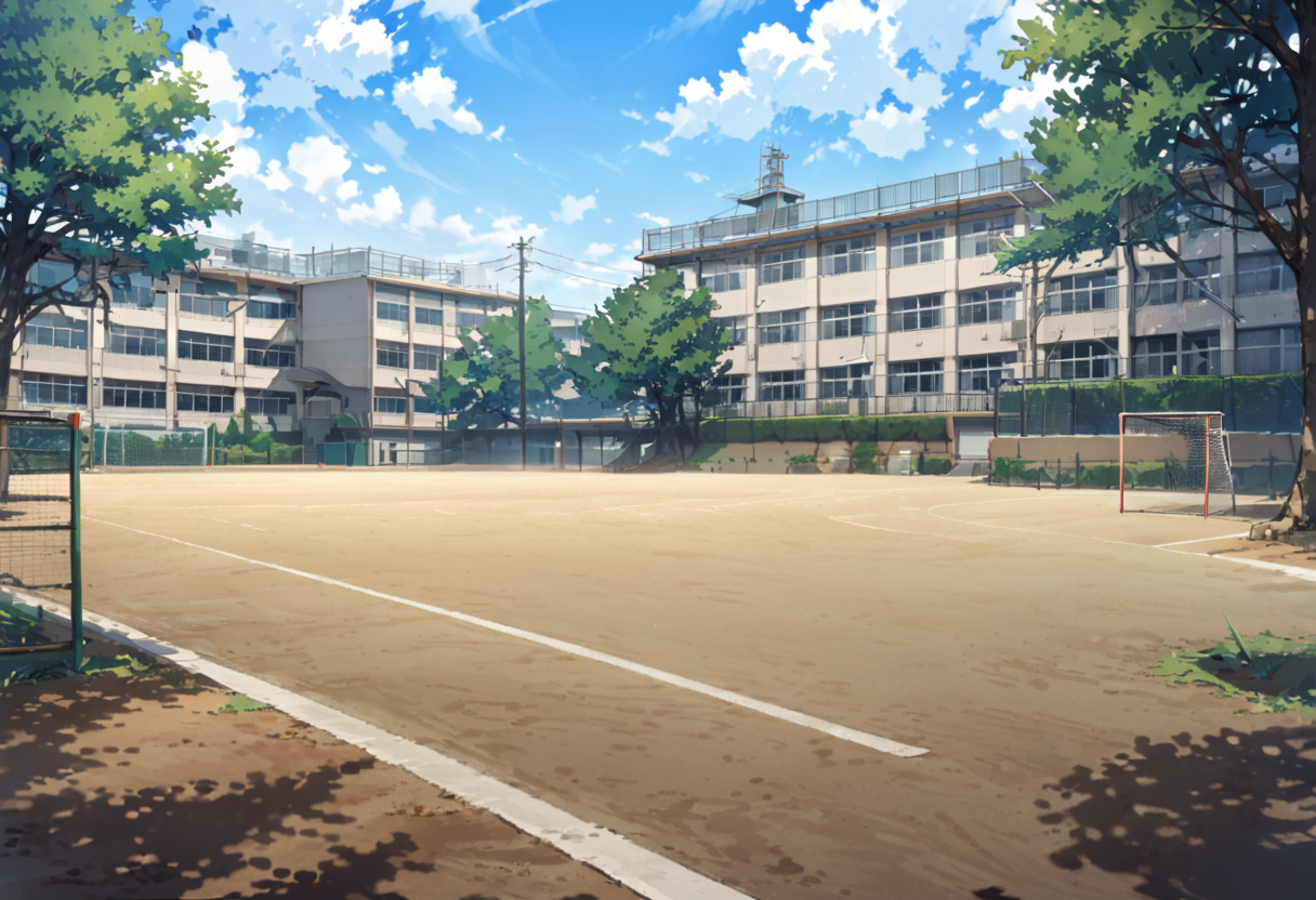 masterpiece, best quality, very aesthetic, absurdres,
tyoureidai, koutei, scenery, outdoors, tree, fence, sky, day, building, power lines
 <lora:gakkou_koutei_SDXL_V1:1>