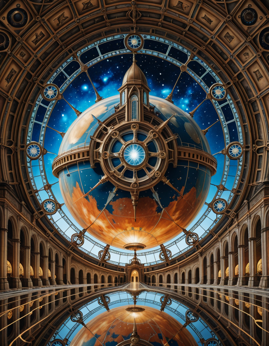 A surreal, steampunk-style painting in the style of JarosÅaw Jasnikowski, depicting a colossal, gothic-mechanical spaceship drifting through the vastness of space. The ship is inhabited by the remnants of humanity, fully transformed into biomechanical cyborgs. The vessel is an ornate fusion of cathedral-like architecture and industrial machinery: bronze towers, rotating gears, stained glass panels glowing with alien light, and massive turbines spinning slowly in zero gravity. Cyborg figures walk along the outer hull, tethered by glowing cables, maintaining the vessel as it glides through a star-filled void. Their bodies are a blend of flesh and complex mechanical systemsâcogs, tubes, exposed circuitry, and metallic limbsâall designed in an absurd, baroque fashion. The backdrop is a deep cosmic expanse with nebulas, stars, and shattered planetary fragments floating around. The lighting is dramatic, with reflections bouncing off polished metal surfaces, casting surreal, elongated shadows. The scene conveys both grandeur and loneliness, emphasizing the transformation of humanity into a forgotten, drifting civilization. The atmosphere is deeply symbolic, with Jasnikowskiâs signature distorted perspective and dreamlike, metaphysical tone.<lora:SDXLFaeTastic2400:0.4> <lora:extremely_detailed:0.4> extremely detailed,,JarosÅaw J4sn1k0wsk1  <lora:JarosÅaw_J4sn1k0wsk1:1>, Masterpiece,best quality,hi res,8k,hi res,8k,award winning,(sharp focus, intricate, highly detailed),
