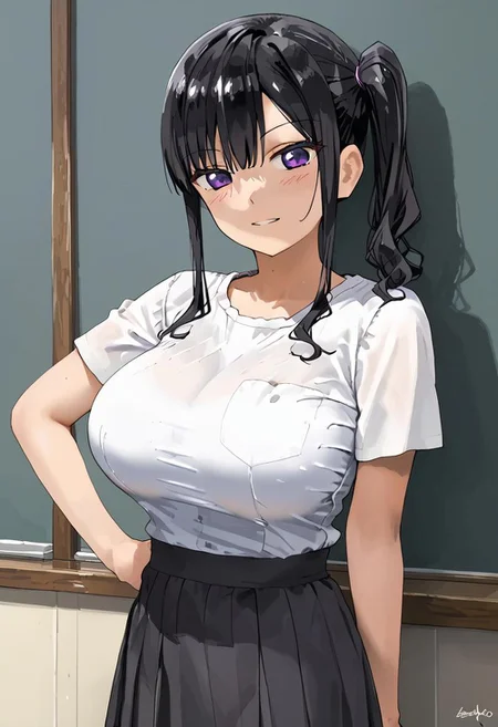 kadlystyl , sasaki miyuki\(kaedeko\), Big breasts, Black hair, left side head ponytail, violet eyes